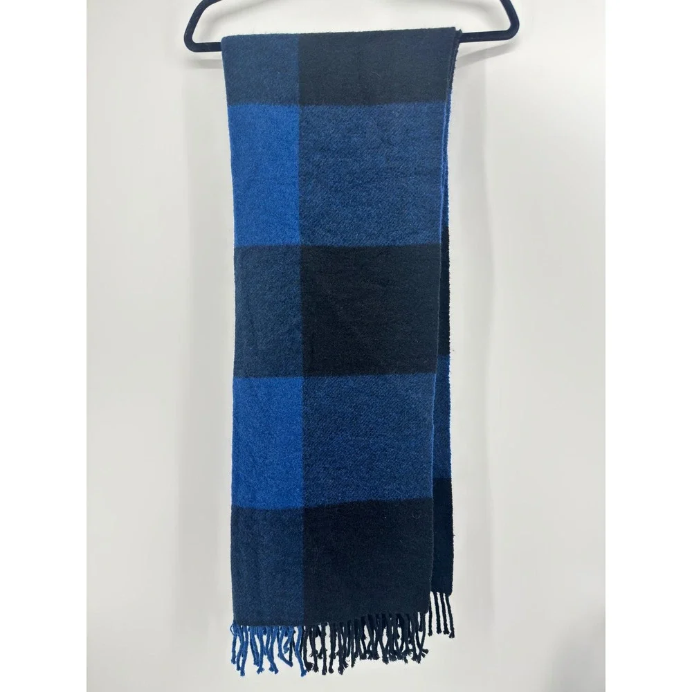 Coach New York Buffalo Plaid Scarf Blue Black Fringed